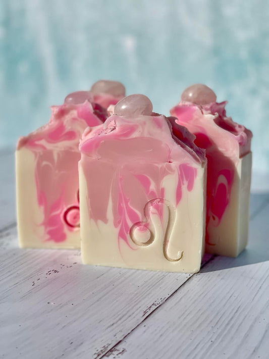 Leo Zodiac Soap - with Rose Quartz Crystal